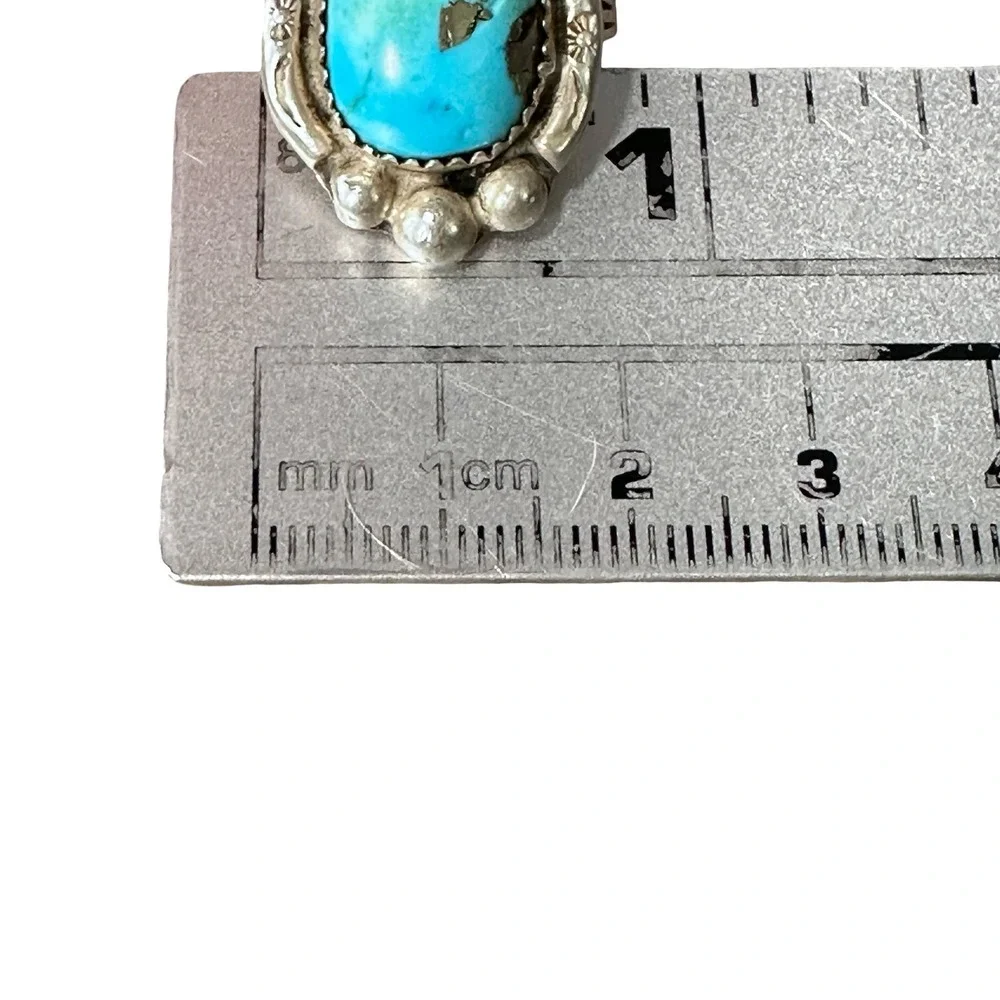 Vintage Navajo Sterling Silver Turquoise Stamped‎ Sunburst Statement Ring